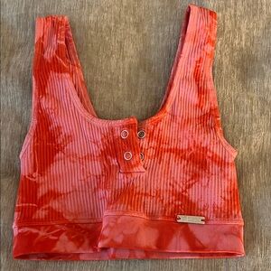Red Tie-Dye Ribbed Crop Top